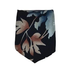 LEONARD Black Royal Floral Silk Tie ITALY 59"/ 4" EC